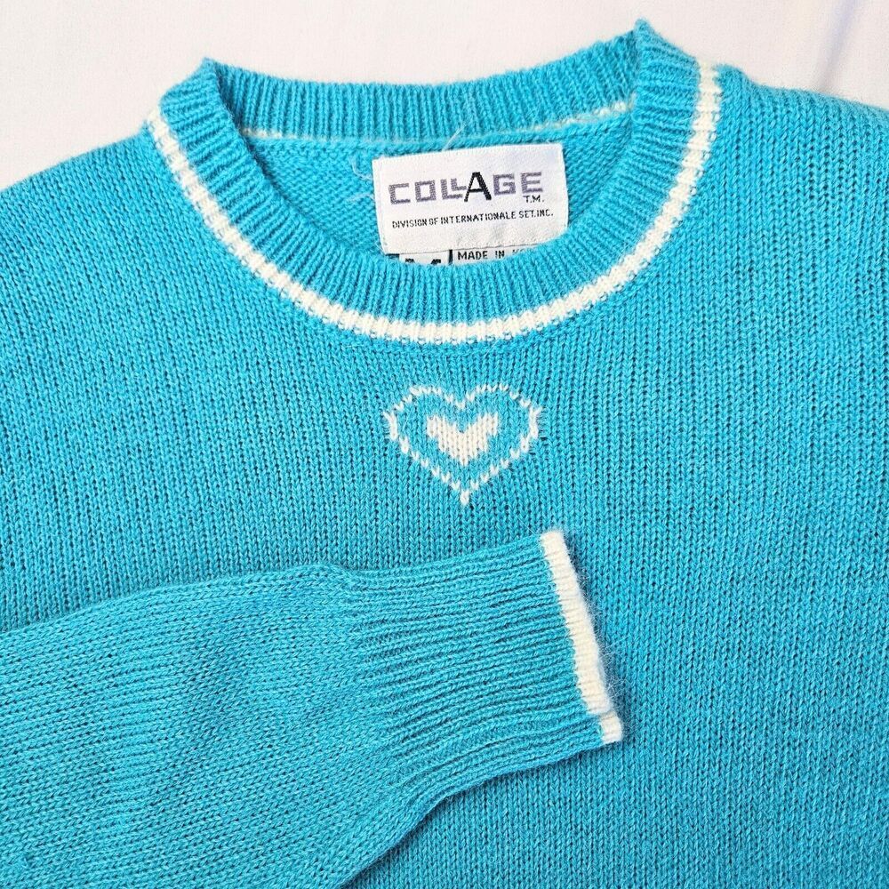 Vintage Crewneck Sweater Women's M (fits as S) Sky Blue Mohair Pullover 90s Y2k